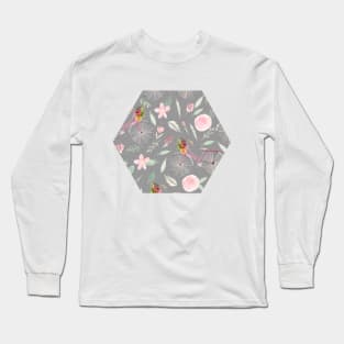 Vintage Watercolor Bicycle | Florals | Pattern | Grey Long Sleeve T-Shirt